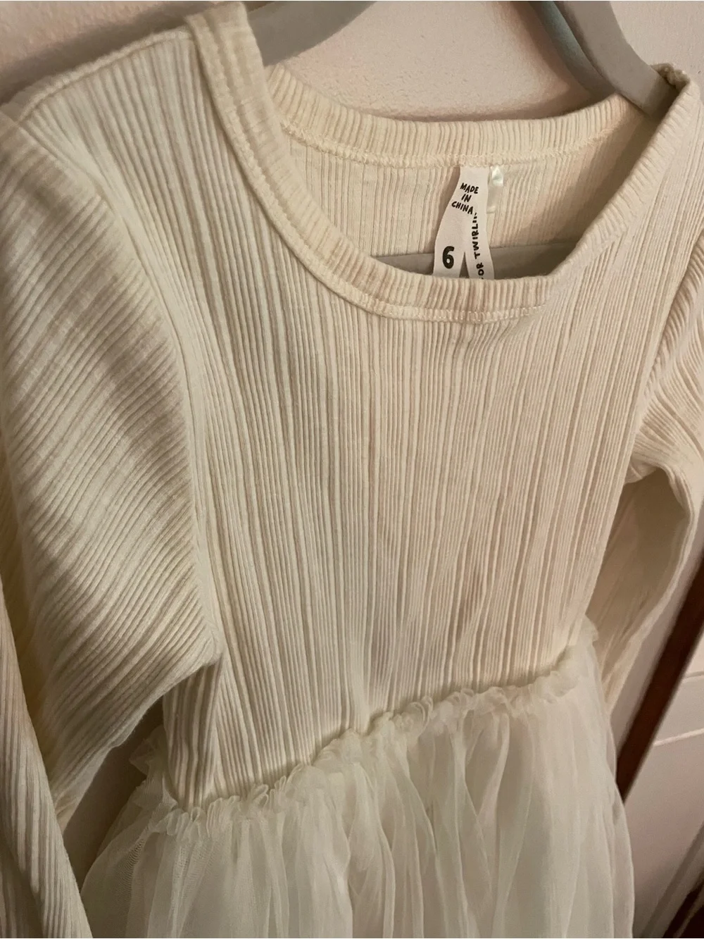 Cotton On Kids Girls Cream Long-Sleeve Tulle Dress ‘made for twirling’!